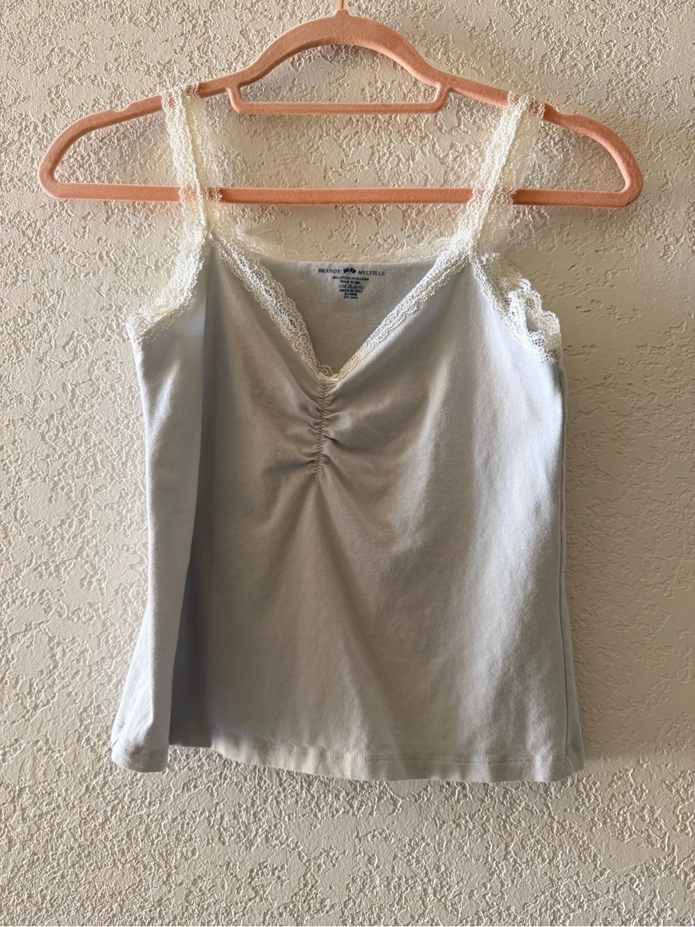 BRANDY MELVILLE Camisole Tank Light Blue Lace Trim Straps Ruched Womens Sz XS/S